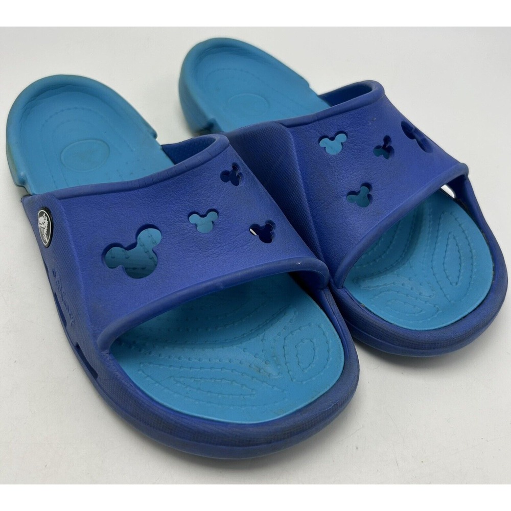 Disney Crocs Sandals Boys 2 Slide Youth Junior Blue Mickey Cut Out